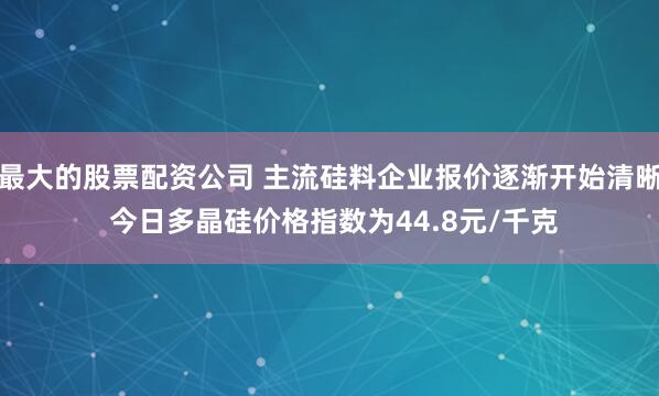 最大的股票配资公司 主流硅料企业报价逐渐开始清晰 今日多晶硅价格指数为44.8元/千克